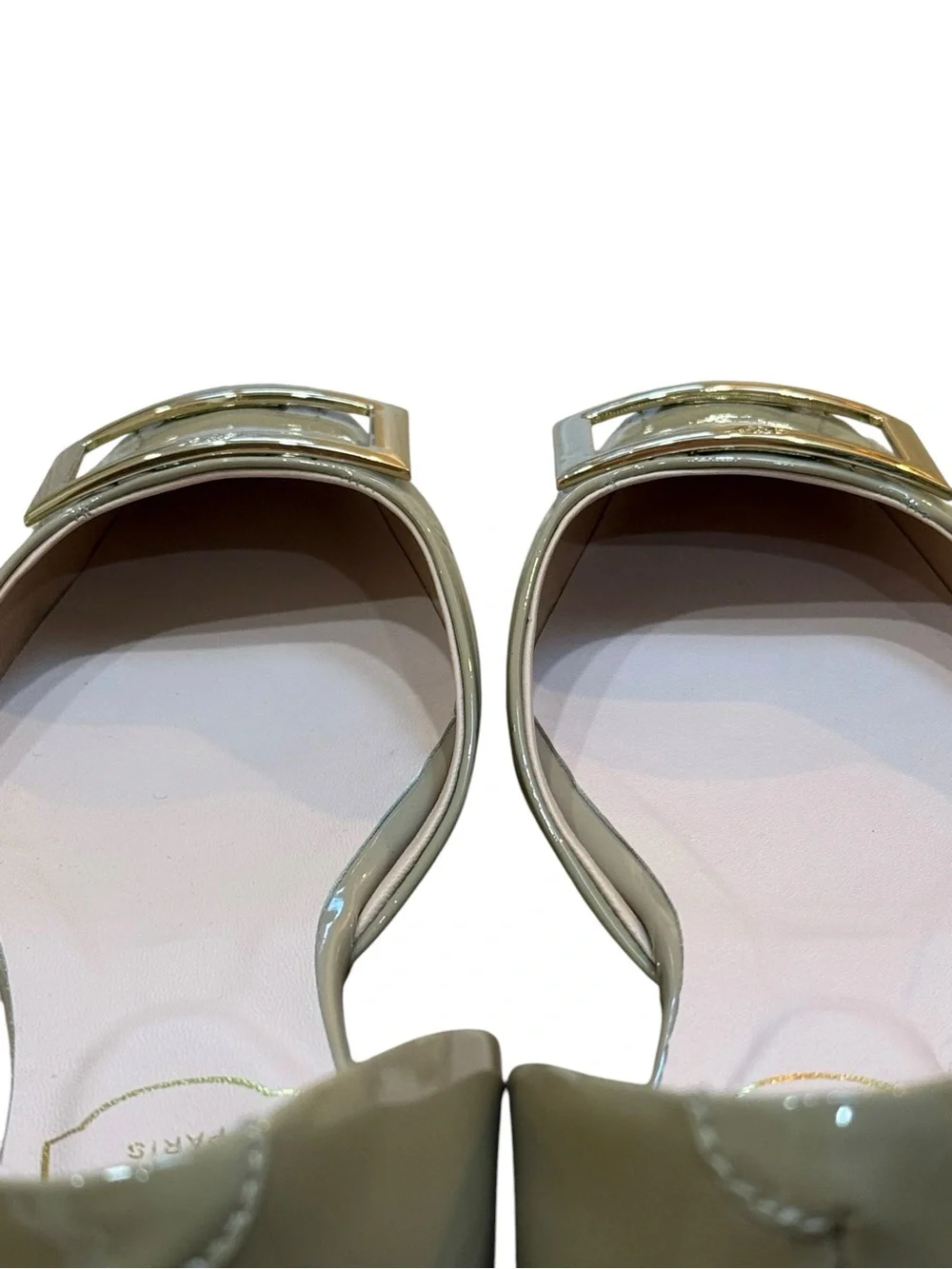 Roger Vivier Nude Patent D'Orsay Flats with Gold Buckle 37